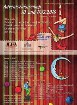 Flyer zum Adventszirkuscamp 10. und 11. Dezember 2016